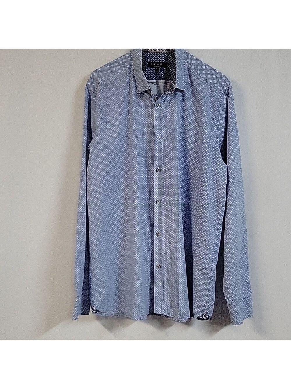 Ted Baker London Long-Sleeved Button-Down Blue Patterned Shirt, Sz 16.5